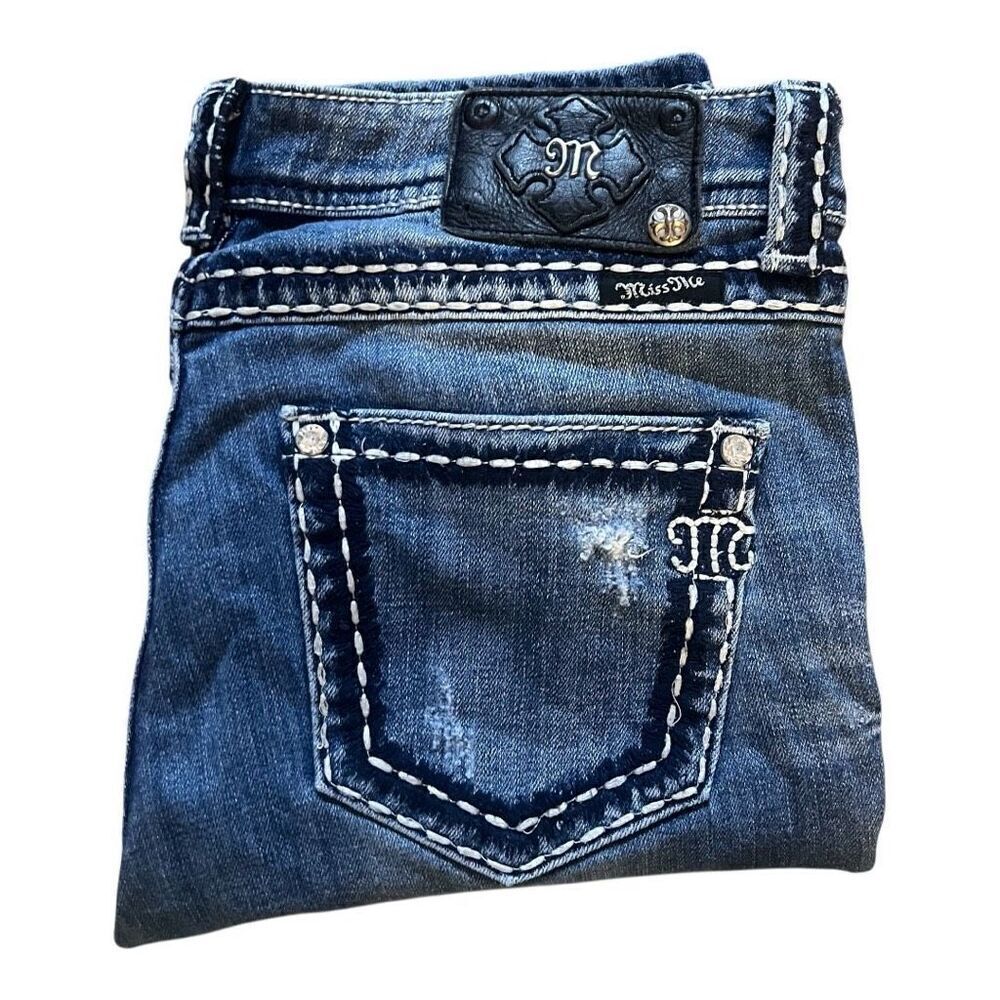 Miss Me Women's Size 27 Boyfriend Crop Jeans Contrast Hem Distressed Western